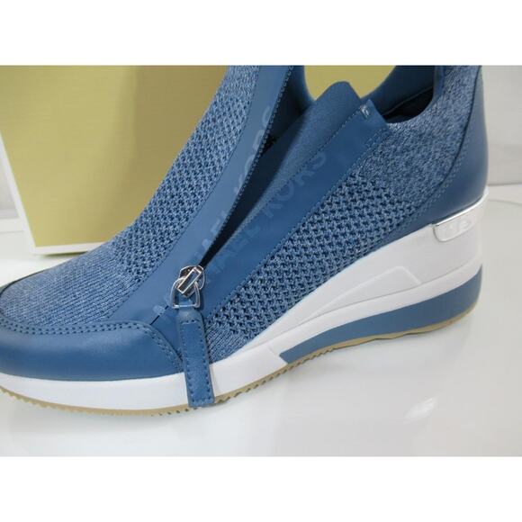 Michael Kors Willis Wedge Trainer Sneakers Zip MK Logo Union Wash Blue Size 8 - Picture 4 of 9